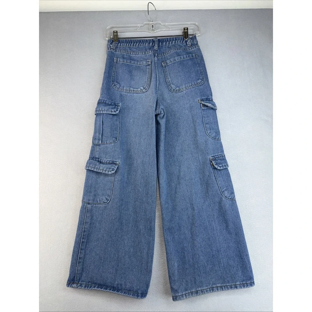 Soho Blue Demin Jeans, Girls size 12, wide leg, butterfly, Cargo pockets